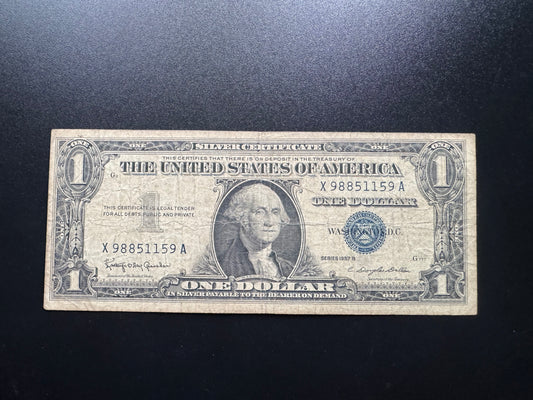 US $1 Dollar 1957-B Old Circulated SILVER CERTIFICATE USA Banknote Bank Bill