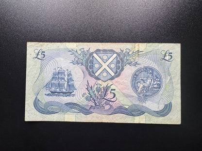 Bank of Scotland 5 Pounds Banknote 1990 Old Circulated Paper Bank Bill P-112