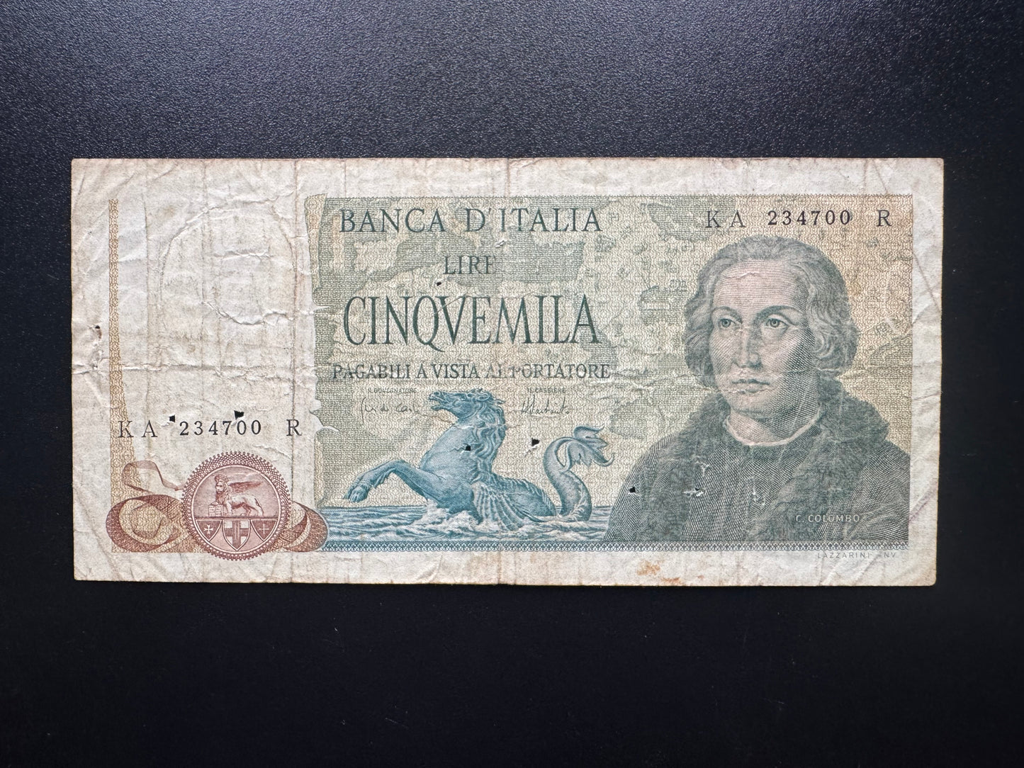 Italy 5000 Lire Banknote 1973 old Circulated ITL Paper Money Bank Bill P-102b