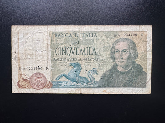 Italy 5000 Lire Banknote 1973 old Circulated ITL Paper Money Bank Bill P-102b