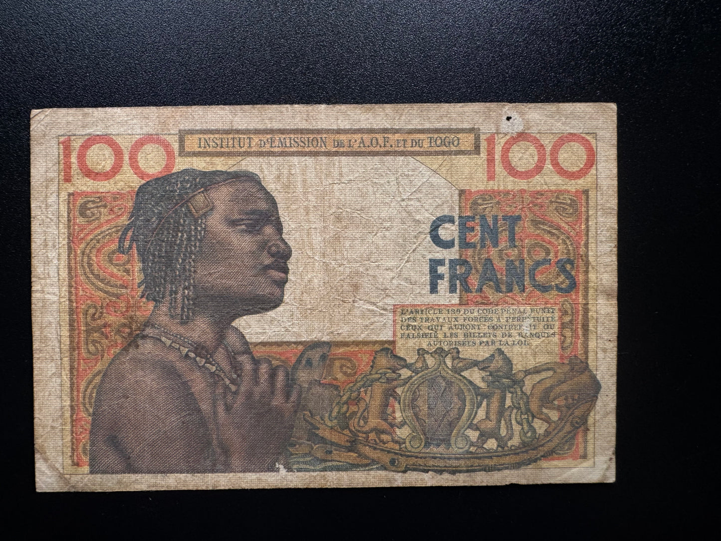 French West Africa Togo 100 Francs Banknote 1957 Rare Date Old Paper Bill P-46