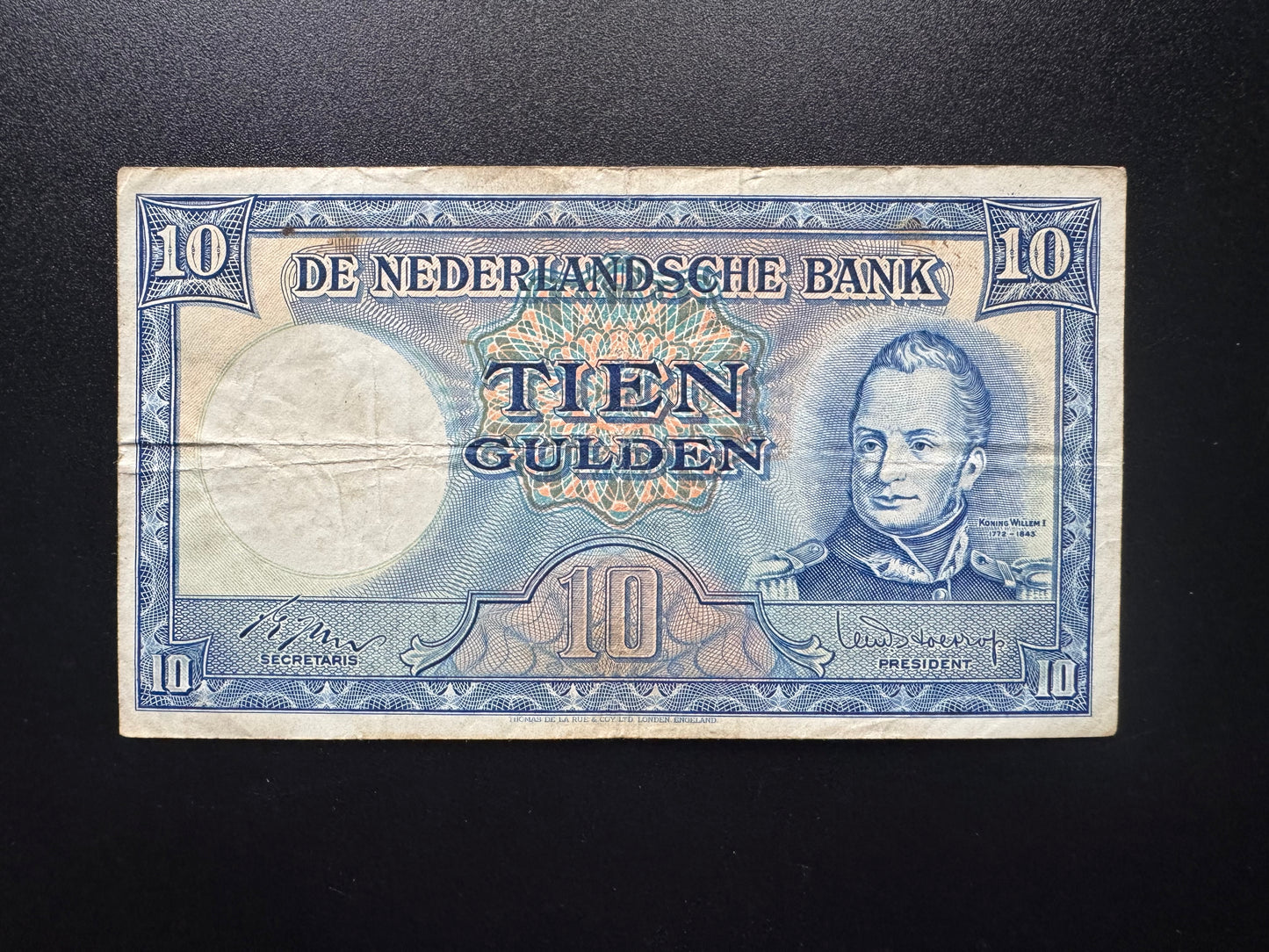Netherlands 10 Gulden Banknote 1949 Old Circulated Very Rare Bank Bill P-83