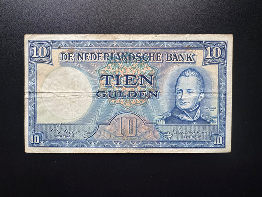 Netherlands 10 Gulden Banknote 1949 Old Circulated Very Rare Bank Bill P-83