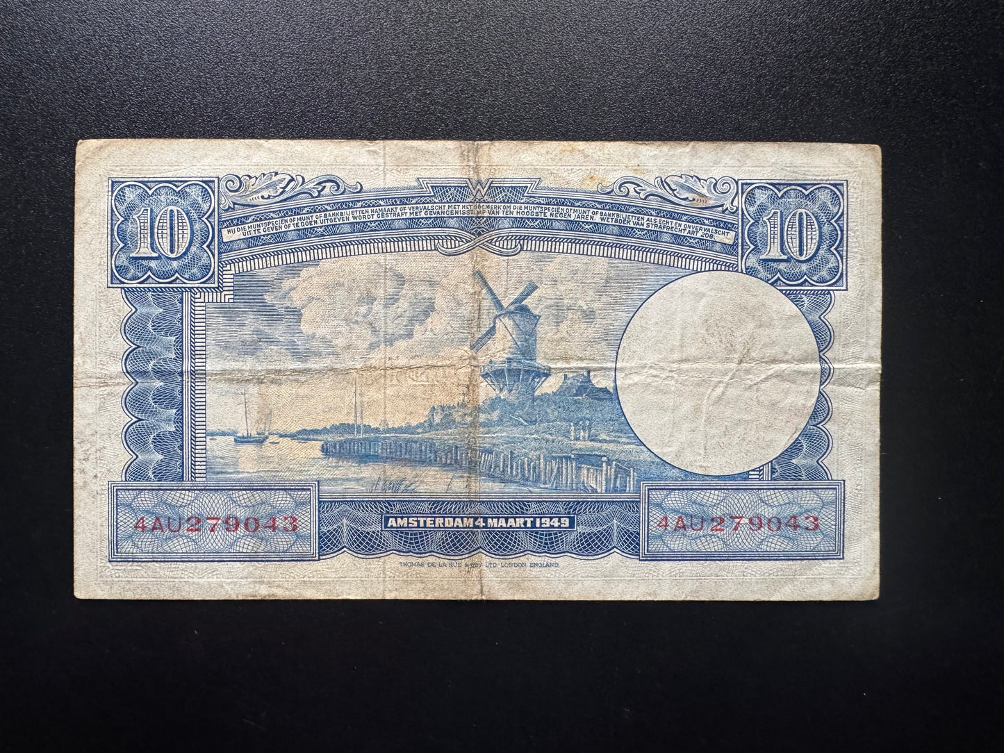 Netherlands 10 Gulden Banknote 1949 Old Circulated Very Rare Bank Bill P-83