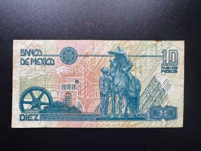 Mexico 10 Pesos Banknote 1992 Old Circulated Bank Bill R-Series P-99