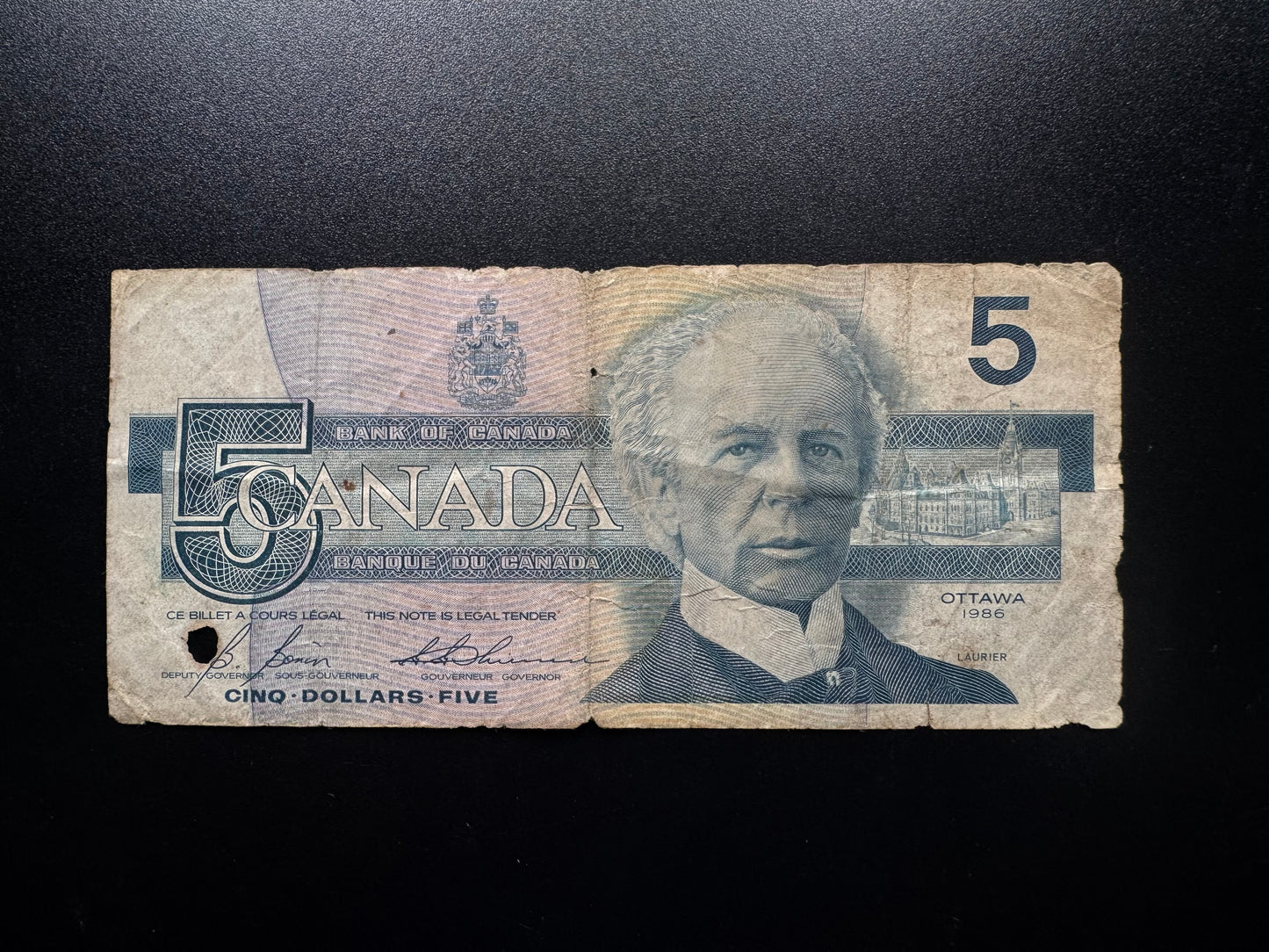 Canada 5 Dollars Banknote 1986 old Circulated CAD Paper Money Bank Bill