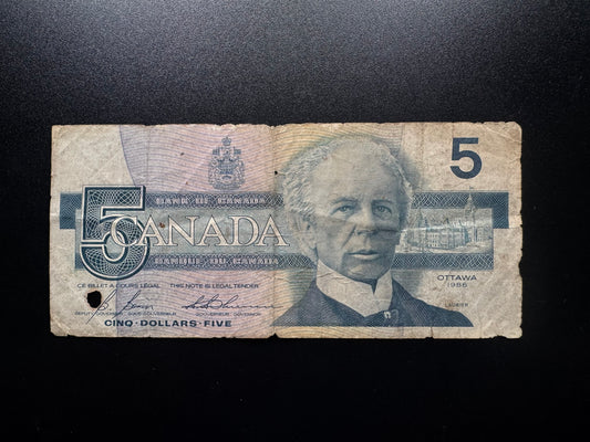 Canada 5 Dollars Banknote 1986 old Circulated CAD Paper Money Bank Bill