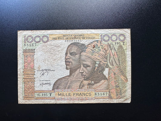 TOGO West African 1000 Francs Banknote "T" ND 1959-1980 Paper note P-803T