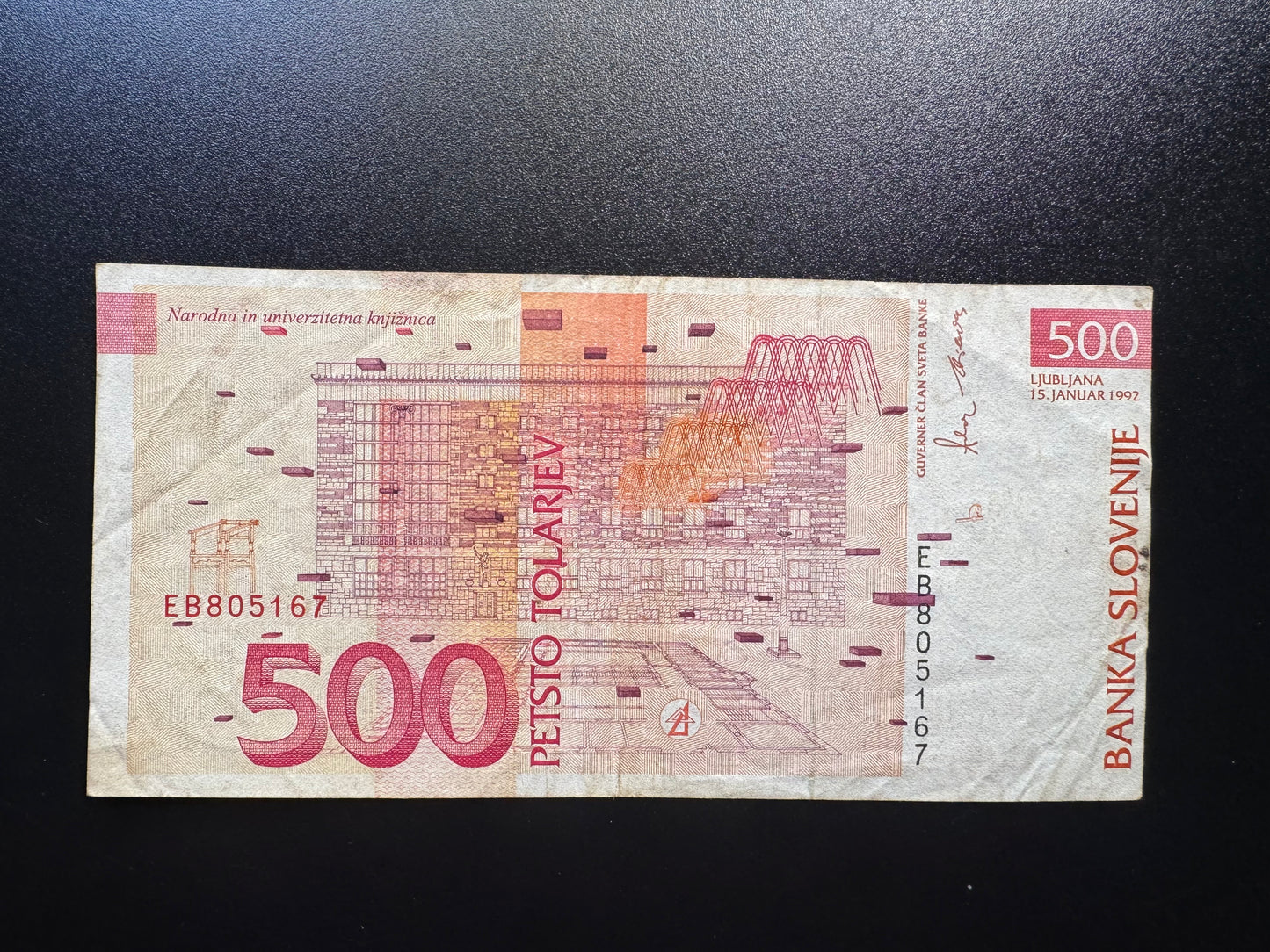 Slovenia 500 Tolar Banknote 1992 Old Circulated Paper Money Bank Bill P-16