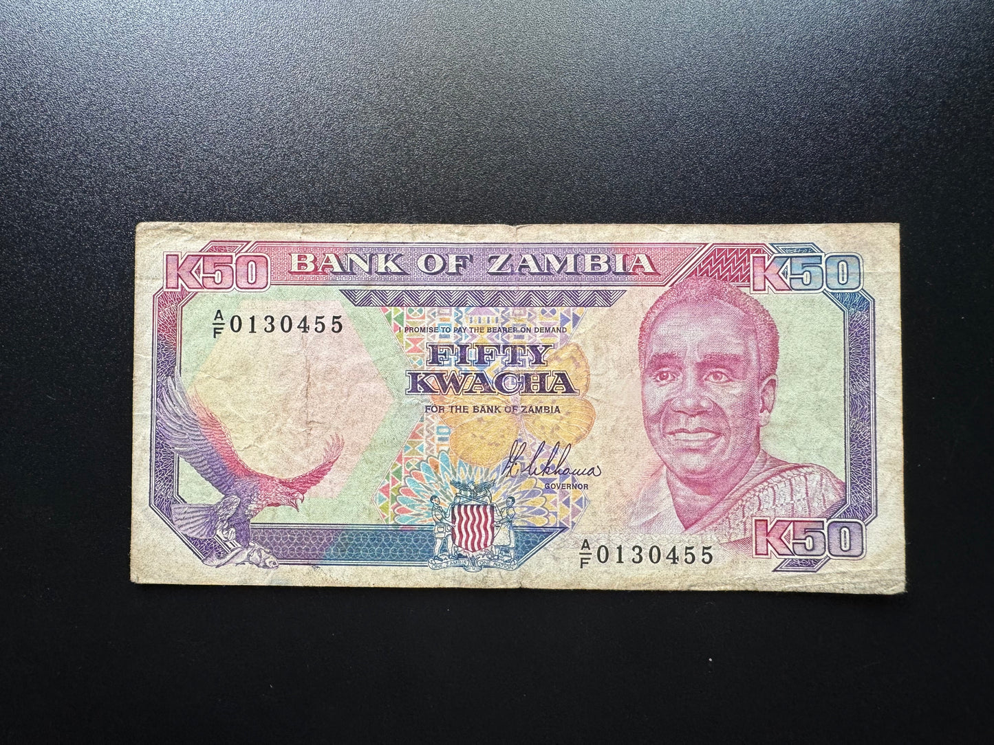 Zambia 50 Kwacha Banknote 1989 Vintage Old Circulated Paper Money Bank Bill P-33