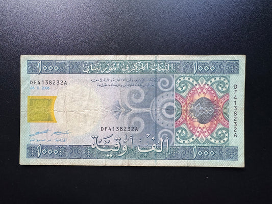 Mauritania 1000 Ouguiya Banknote 2006 Old Circulated Paper Money Bank Bill P-13
