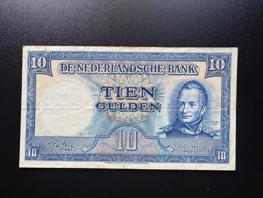 Netherlands 10 Gulden Banknote 1949 Old Circulated Rare Paper Bank Bill P-83