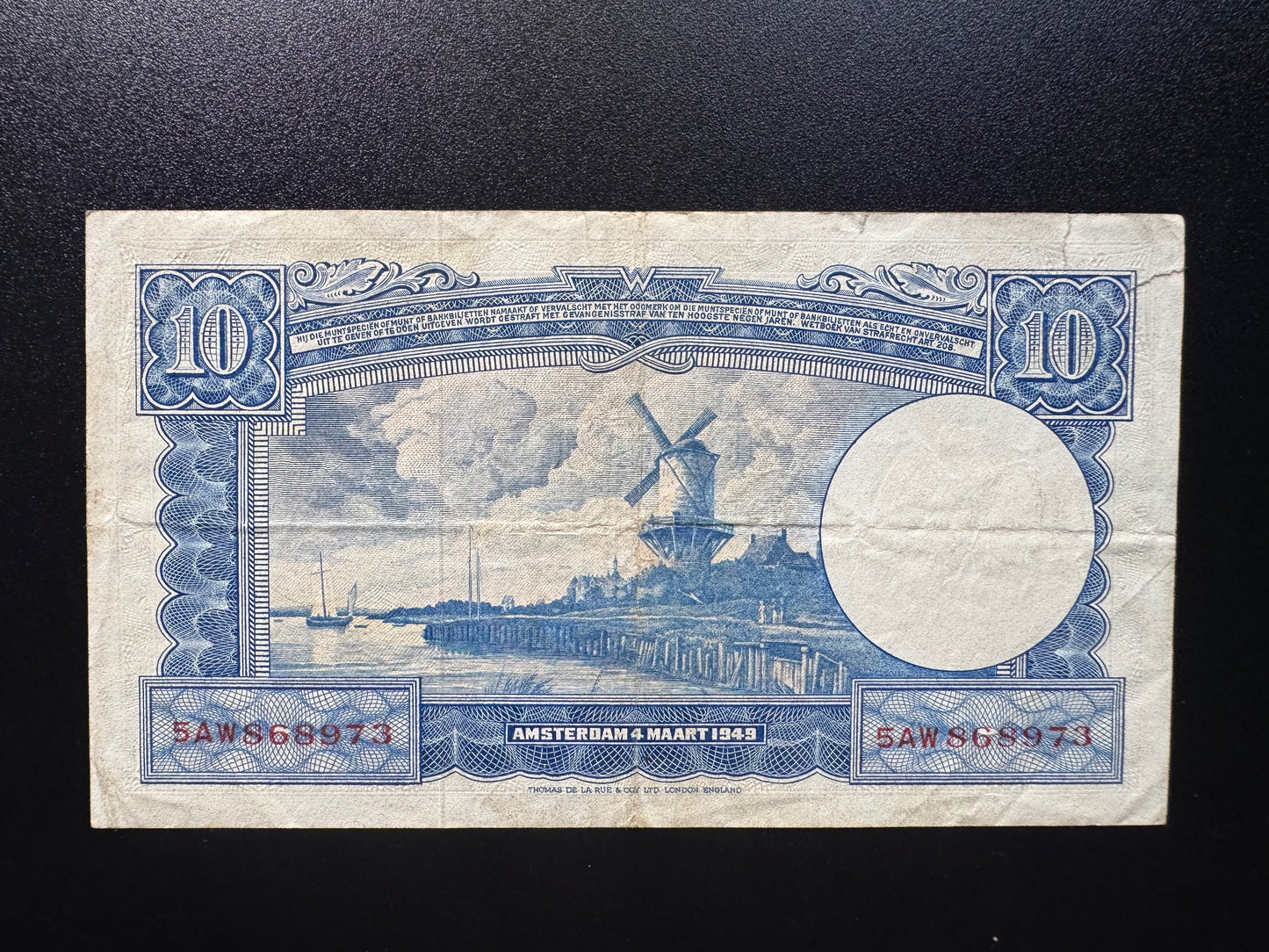 Netherlands 10 Gulden Banknote 1949 Old Circulated Rare Paper Bank Bill P-83