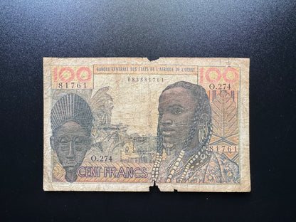 French West Africa 100 Francs Collectible Banknote 1962 | Circulated | P-2b