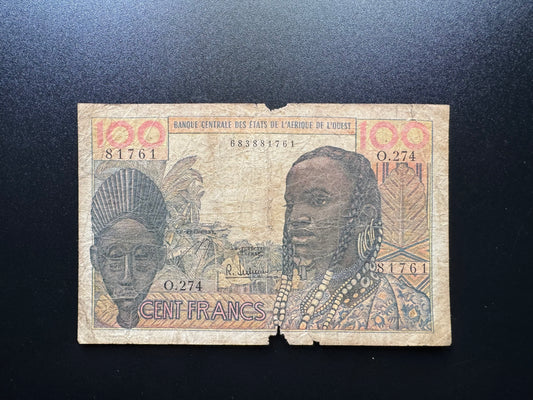 French West Africa 100 Francs Banknote 1962 Old Paper Bank Bill P-2b