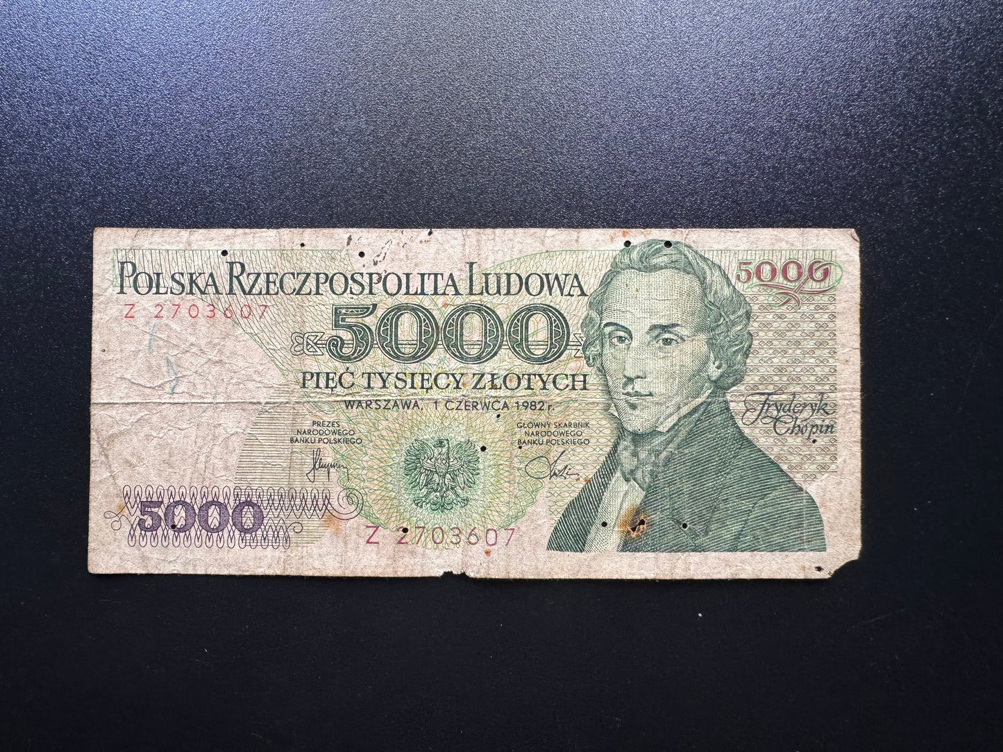 Poland 5000 Zloty Banknote 1982 old Circulated Z-Prefix Replacement Bill P-150