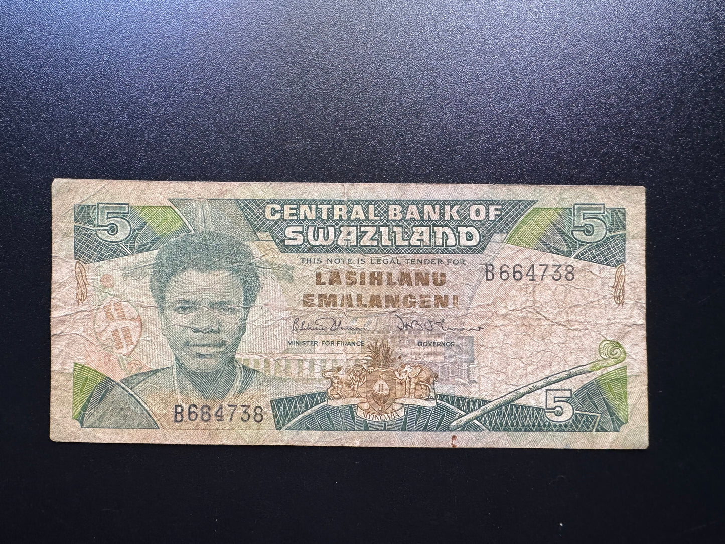 Swaziland 5 Emalangeni Banknote 1987 Old Circulated Paper Bank Bills P-14