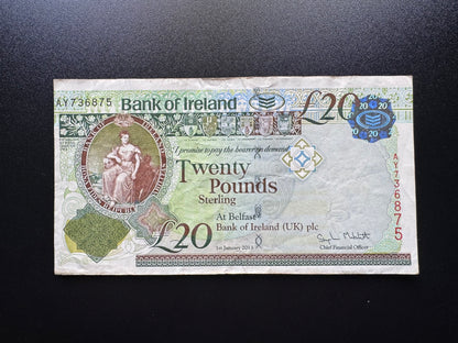 North Ireland 20 Pounds Collectible Banknote 2013 | Circulated | P-88 | Error Print Shifted to Left Edge