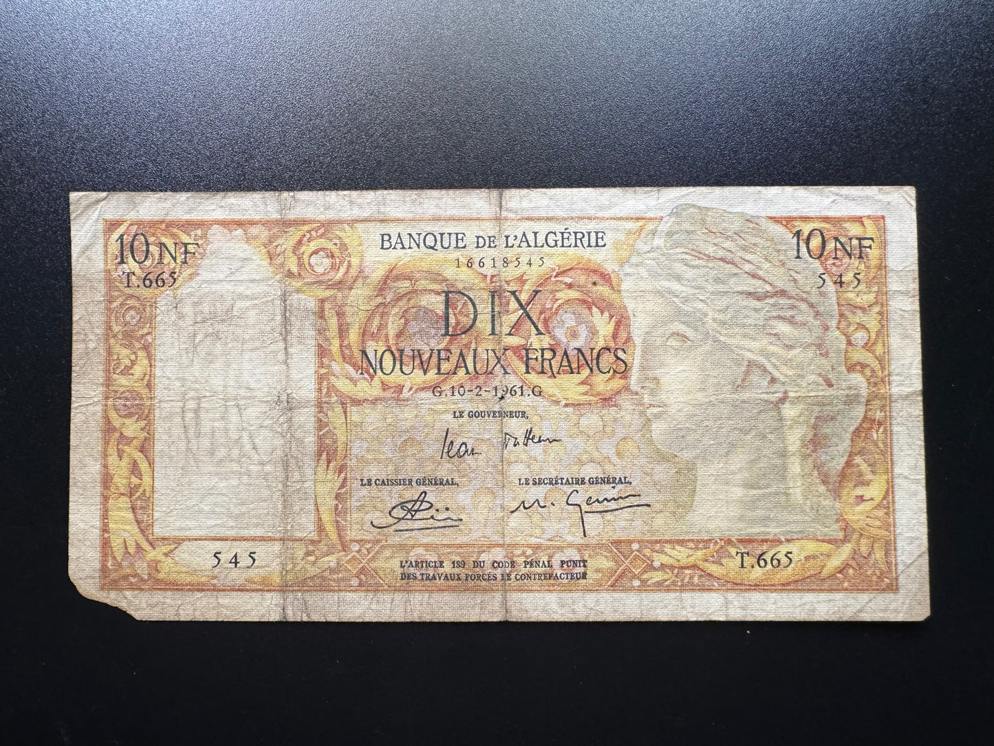 Algeria 10 Francs Banknote 1961 old Circulated Paper Money Bank Bill P-119
