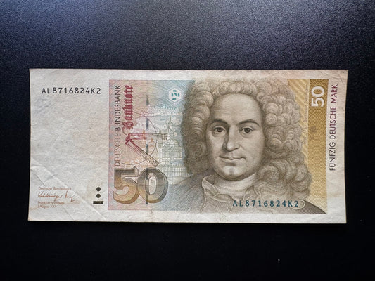 Germany 50 Mark Banknote 1991 Vintage Old Circulated Paper Money Bank Bill P-40b