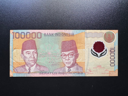 Indonesia 100000 Banknote 1999 Old Circulated Polymer Bank Bills P-140