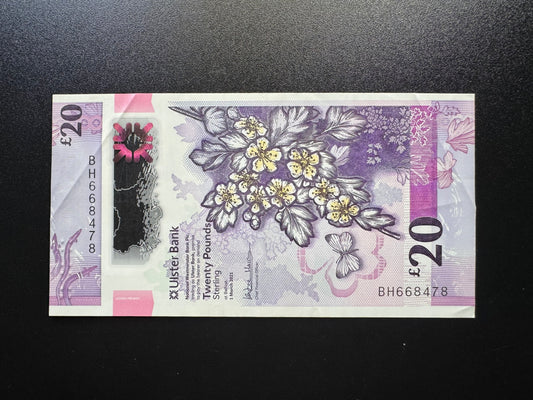 North Ireland 20 Pounds Banknote 2021 XF-VF Polymer Money Bank Bills P-W345