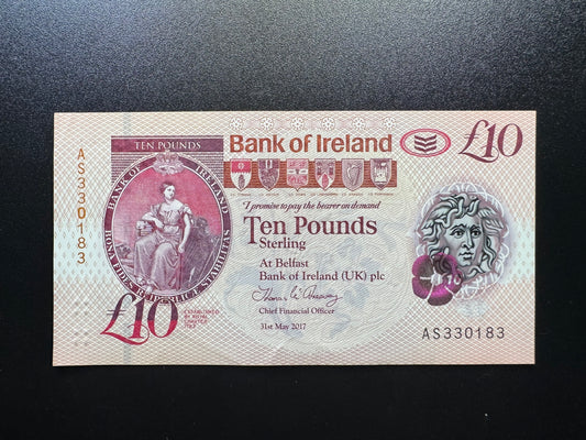 Share North Ireland 10 Pounds Banknote 2017 VF Polymer Money Bank Bills P-79