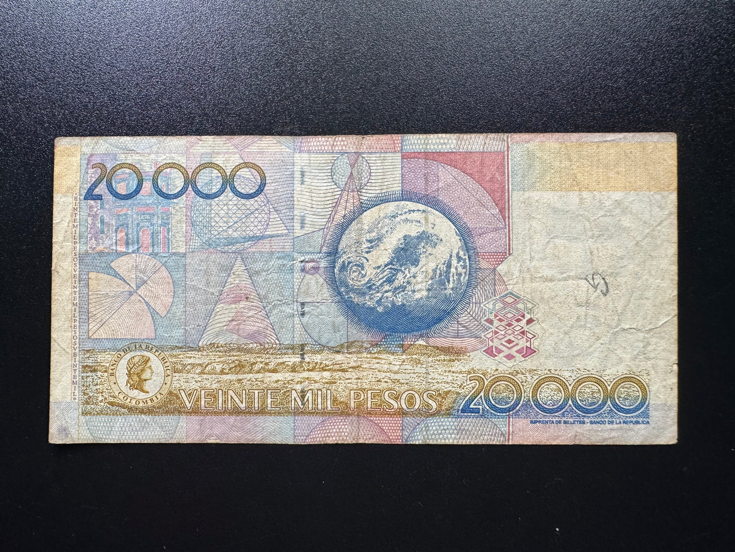 Colombia 20000 Pesos Banknote 2010 Old Circulated Paper Money Bank Bill P-454v
