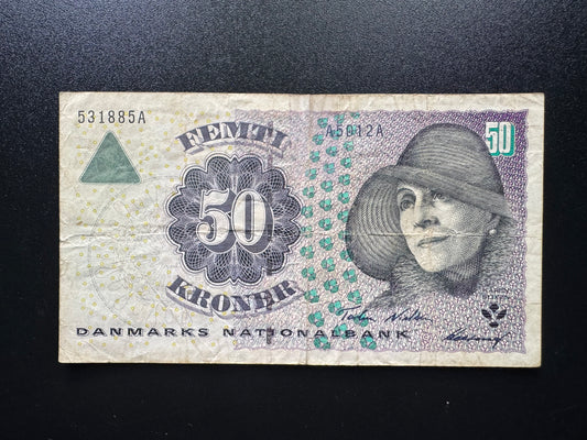Denmark 50 Kroner Banknote 1999 Old Circulated Paper Money Bank Bills P-55a(2)