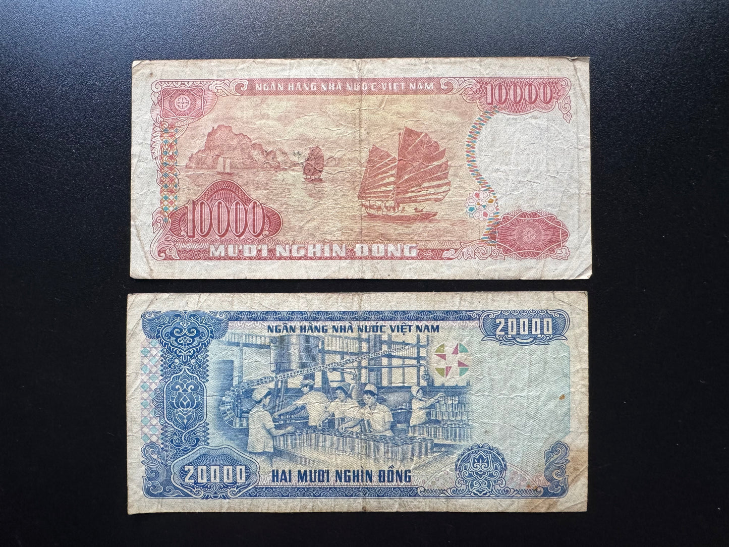 Vietnam 10000, 20000 Dong Banknotes 1991-1993 old Circulated Bills 2 Pcs / Lot