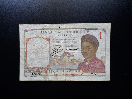 Indochina / French Indochina 1 Piastre Banknote 1949 Old Circulated Bill P-54e