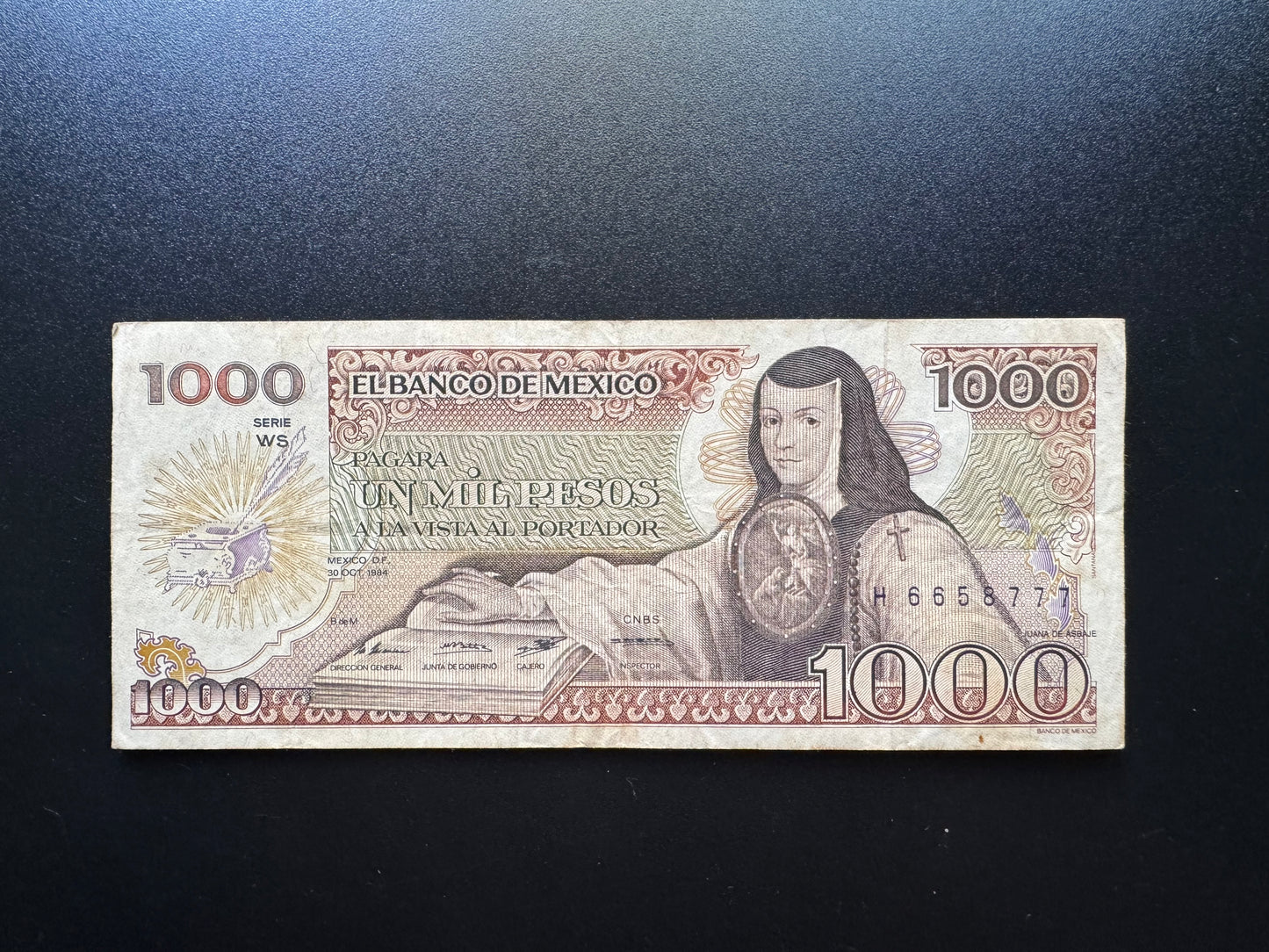 Mexico 1000 Pesos Banknote 1984 Old VF Paper Money Bank Bill P-80b