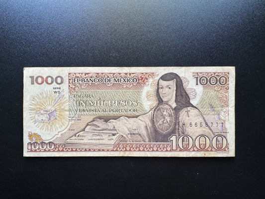 Mexico 1000 Pesos Banknote 1984 Old VF Paper Money Bank Bill P-80b