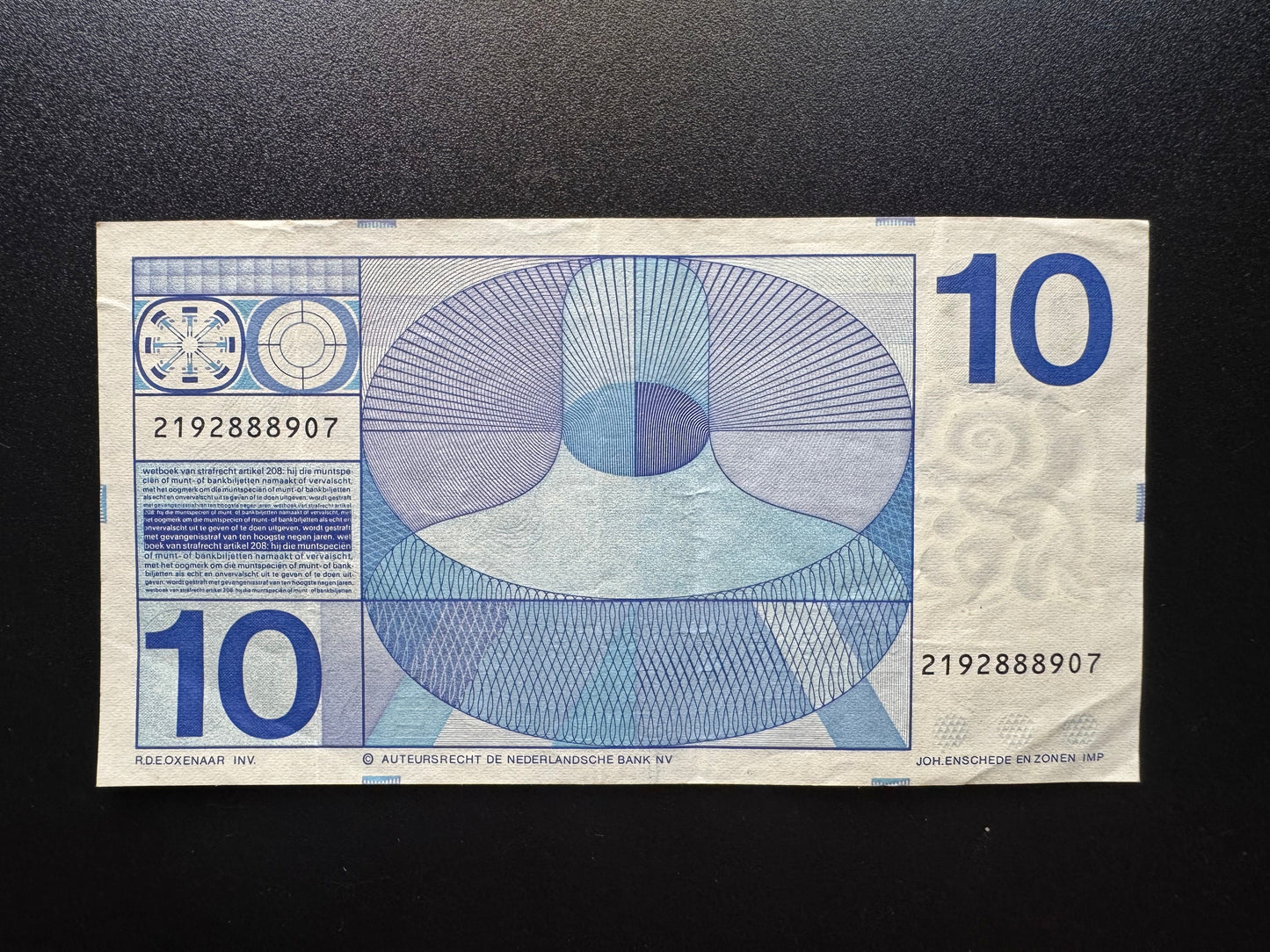Netherlands 10 Guldens Banknote 1968 Old AUNC-VF Paper Money Bank Bill P-91