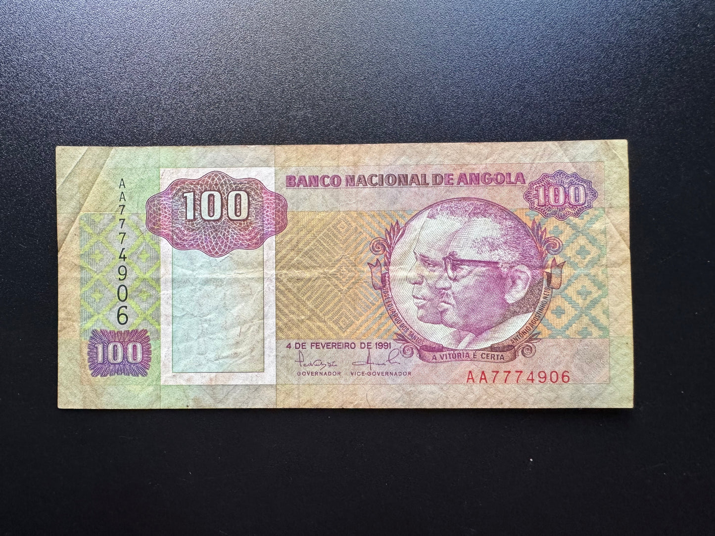 Angola 100 Kwanzas Banknote 1991 Old Circulated AA Prefix Paper Bank Bills P-126