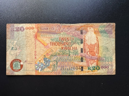 Zambia 20000 Kwacha Banknote 2003 Old Circulated Paper Money Bank Bill P-47a