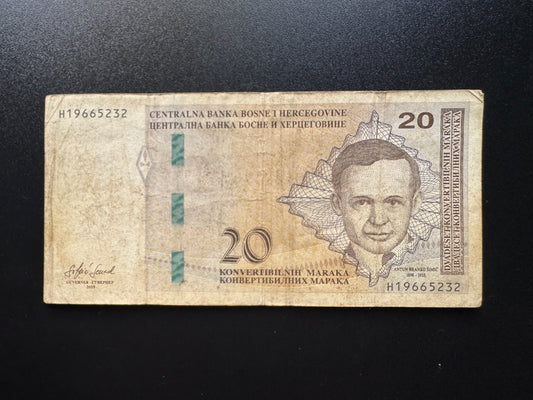 Bosnia Herzegovina 20 convertible mark 2019 Circulated Paper Bank Bill P-82a