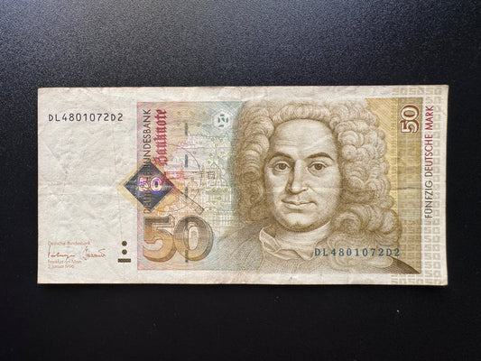 Germany 50 Mark Banknote 1996 Old Circulated Holographic Device issue Bill P-45