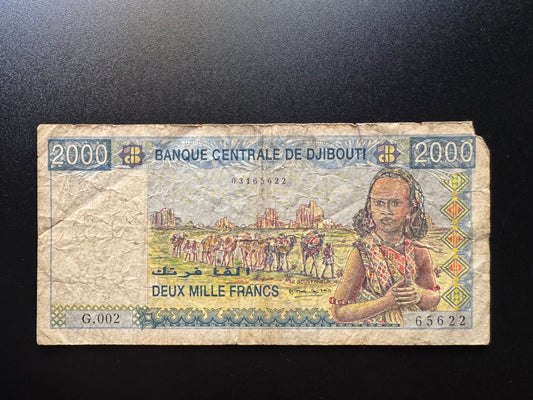 Djibouti 2000 Francs Banknote 1997 Old Circulated Paper Money Bank Bill P-40