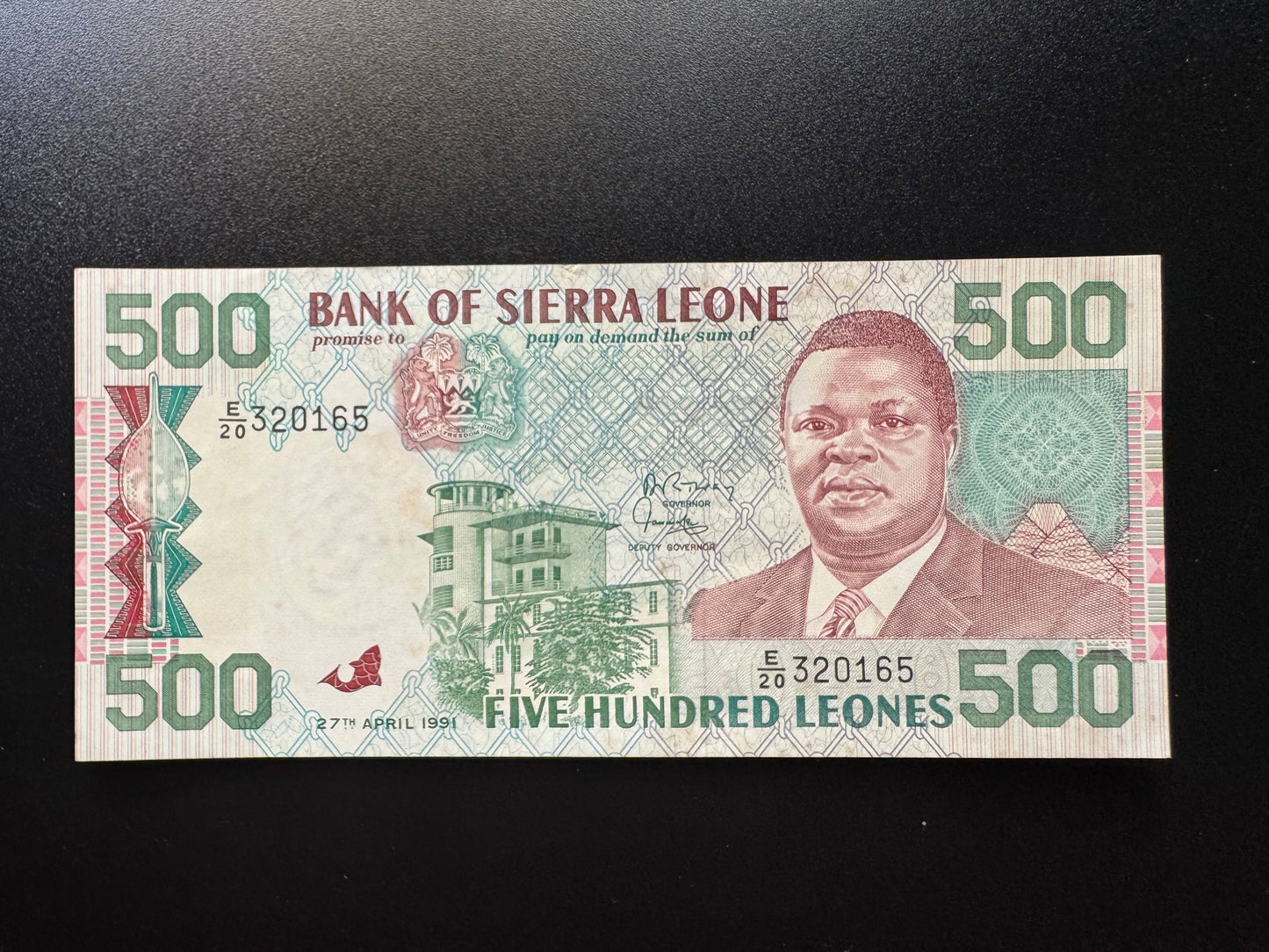 Sierra Leone 500 Leones Old Banknote 1991 AUNC-VF Paper Money Bank Bill P-19