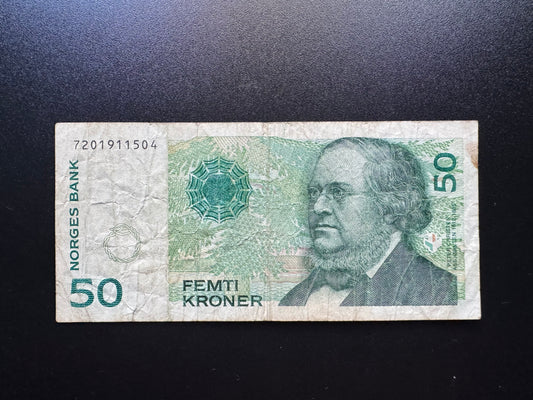 Norway 50 Kroner Banknote 1998 old Circulated Paper Money Bank Bill P-43