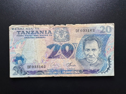 Tanzania 20 Shillings 1978 ND Banknote Old Circulated Bank Bill P-7b