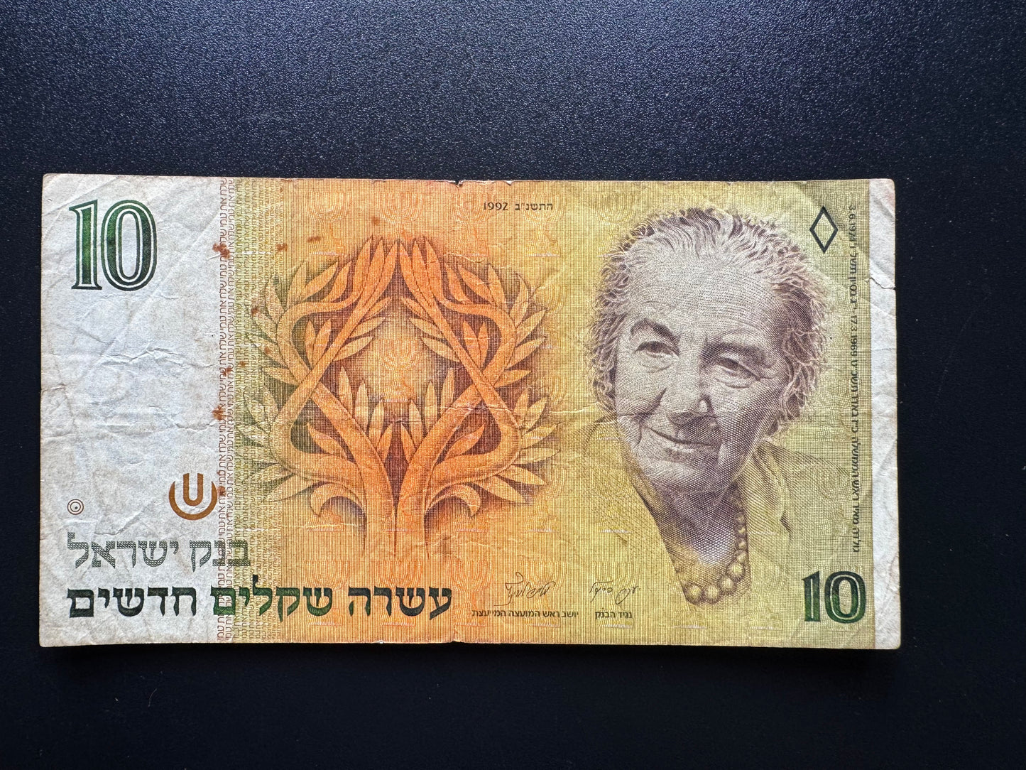 Israel 10 New Shekel Banknote 1992 Old Circulated Bank Bill Golda Meir P-53