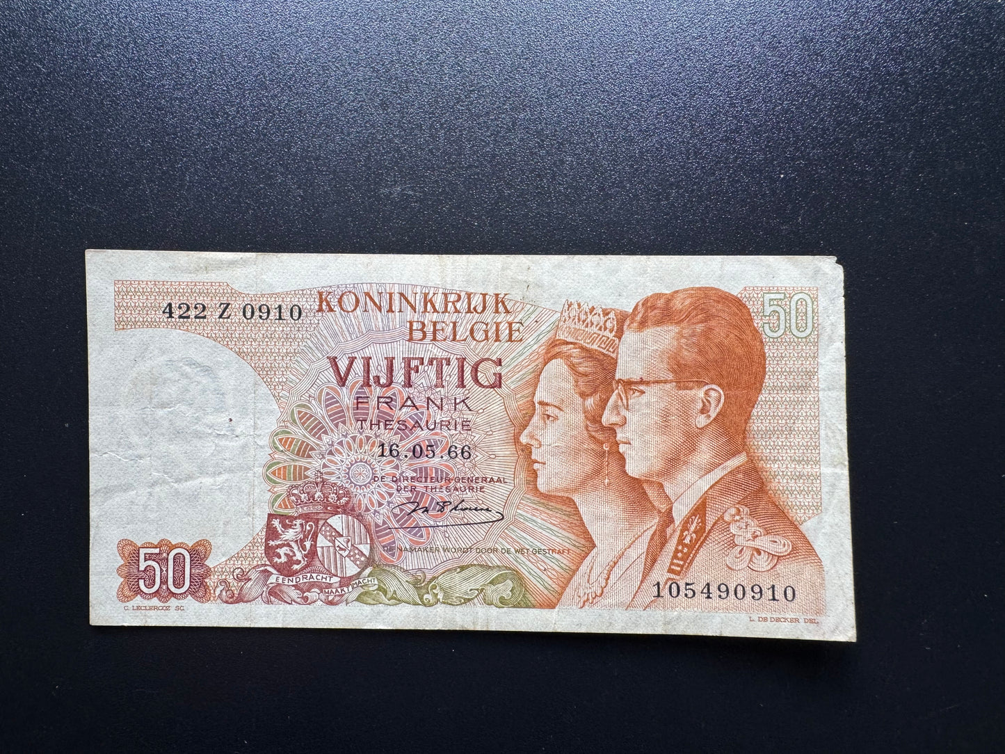 Belgium 50 Francs Banknote 1966 old Circulated S/N Z-Numbers Paper Money P-139