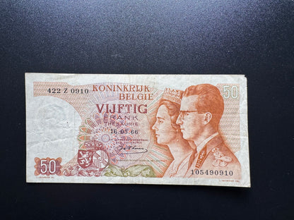 Belgium 50 Francs Collectible Banknote 1966 | Circulated | P-139 | Z-Serial