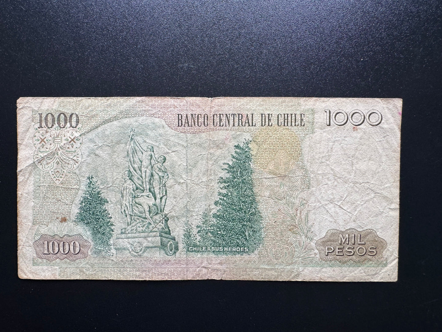 Chile 1000 Peso Banknote 1990 Old Circulated Paper Money Bank Bill P-154