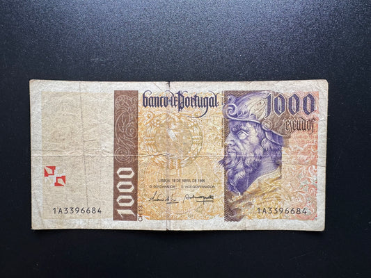 Portugal 1000 Escudos Banknotes 1996 Old Circulated Paper Money Bank Bills P-188