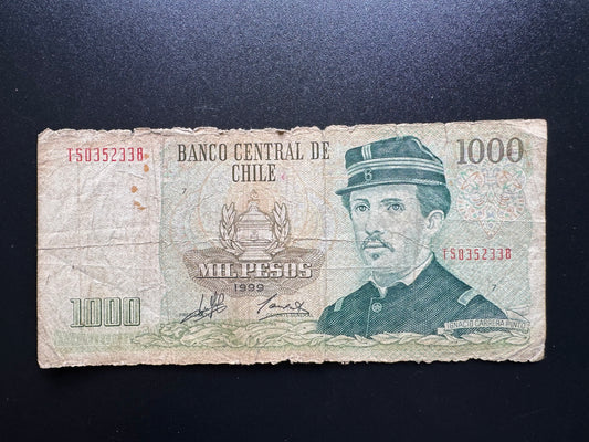 Chile 1000 Pesos Banknote 1999 Old Circulated Paper Money Bank Bill P-154f