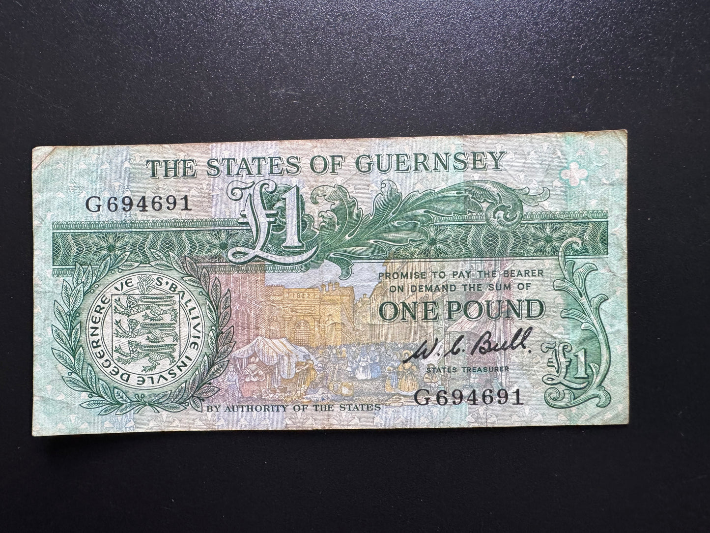 Guernsey 1 Pound Banknote 1980 old Circulated Paper Money Bank Bill P-48a