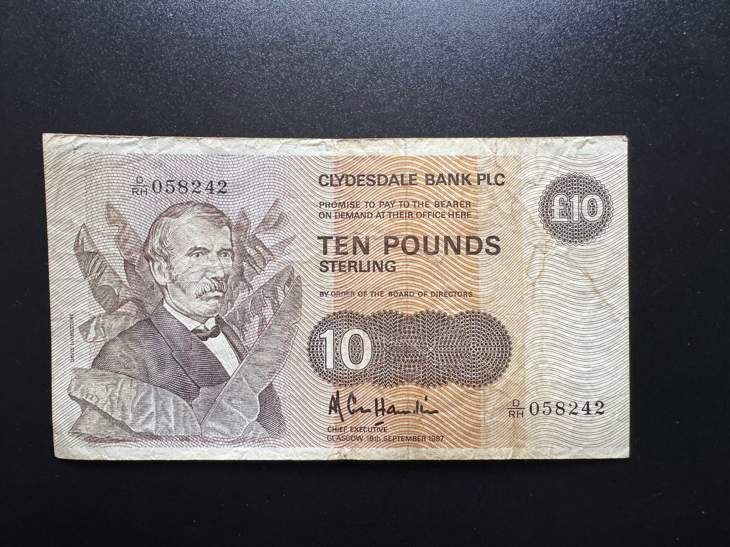 Scotland Clydesdale Bank 10 Pound Banknote 1987 old Circulated Bank Bill P-213c